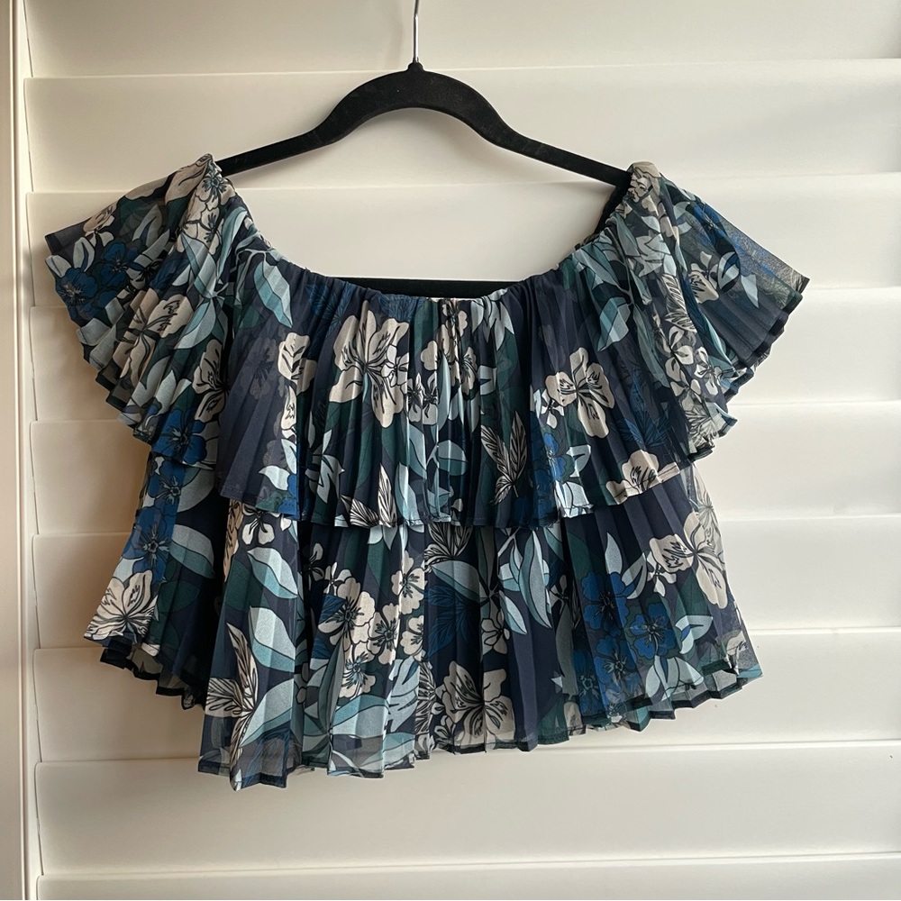 KEEPSAKE THE LABEL off the shoulder floral print cropped top size small